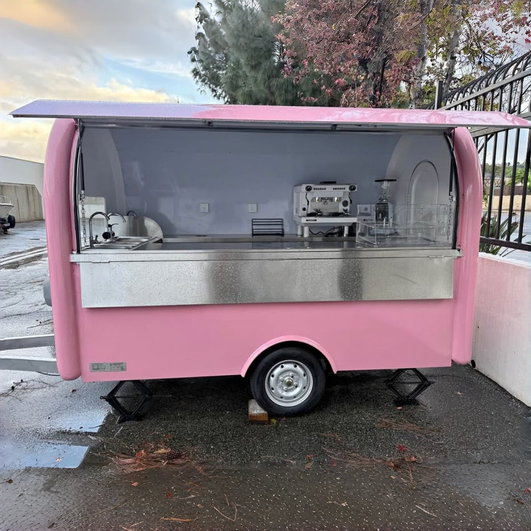 9ft White Mini Round Food Trailer with Single Axle & Stainless Steel Counters