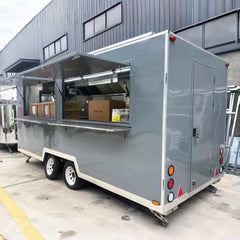 16ft Gloss Grey Dual Axle Enclosed Food Trailer with Double Serving Windows & Exhaust Hood