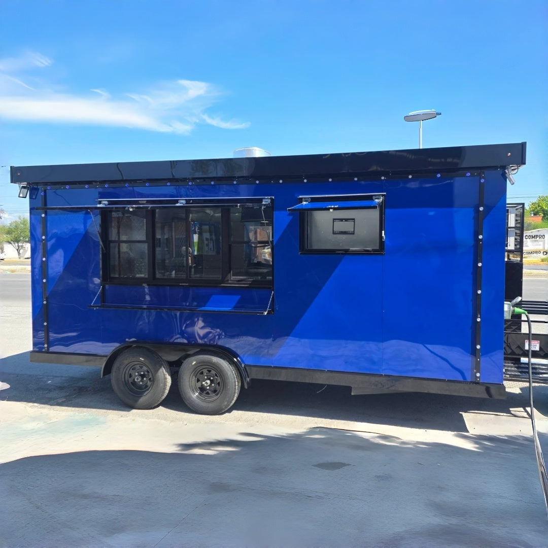16.4ft Glossy Blue & Black Enclosed Food Trailer for Street Food with Dual Axle & Front Platform