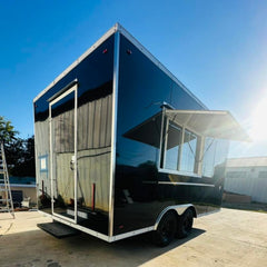 13ft Gloss Black Enclosed Food Trailer with Dual Axle & Front AC/Equipment Platform