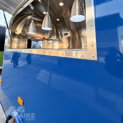 Blue Retro Food Trailer with Stainless Steel Interior for Coffee, Snacks and Desserts