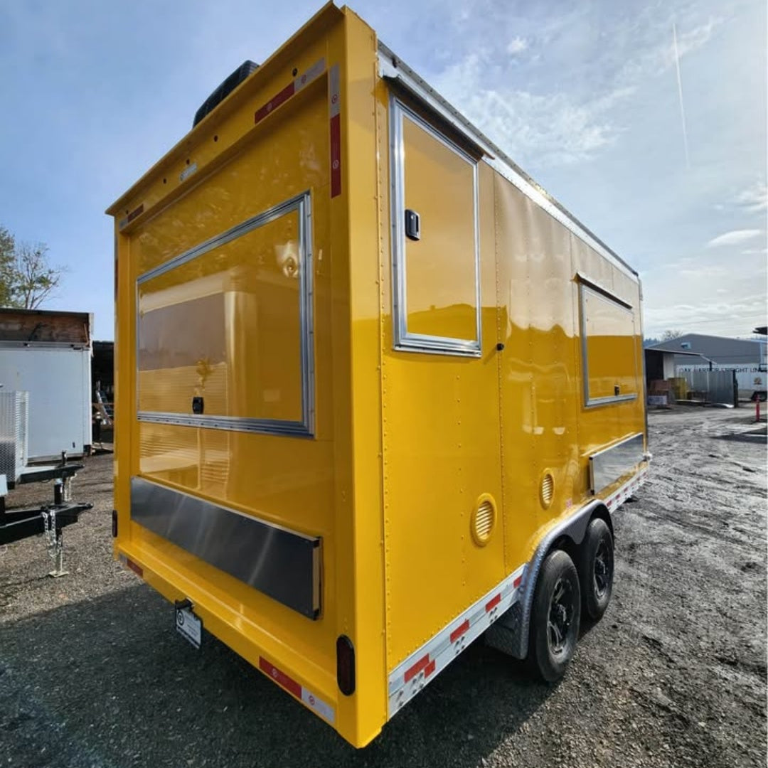 13.1ft Bright Yellow Commercial Food Trailer with Dual Exhaust Fans & Front Diamond Plate Box