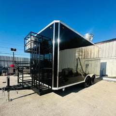 13ft Gloss Black Enclosed Food Trailer with Dual Axle & Front AC/Equipment Platform