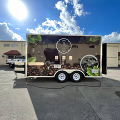 13.1ft Custom Wrapped Enclosed Food Trailer for Mobile Coffee Cafe with Dual Axle & Roof Exhaust Fan