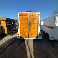 9.8ft White Vintage Horsebox Food Trailer with Wooden Serving Window & Dual Axle