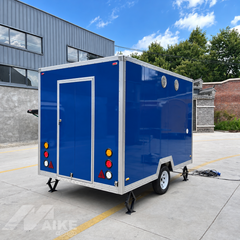 Blue Single Axle Food Trailer with Exhaust Hood and Serving Windows for Street Food and Catering