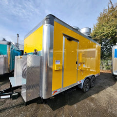 13.1ft Bright Yellow Commercial Food Trailer with Dual Exhaust Fans & Front Diamond Plate Box