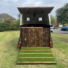 9.8ft Black & White Vintage Horsebox Food Trailer for Mobile Bar & Coffee with Dual Axle & Wooden Rear Trim