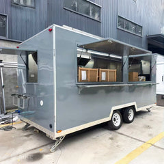 16ft Gloss Grey Dual Axle Enclosed Food Trailer with Double Serving Windows & Exhaust Hood