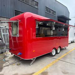 16ft Gloss Red Retro Dual Axle Food Trailer with Commercial Exhaust Hood & Serving Window