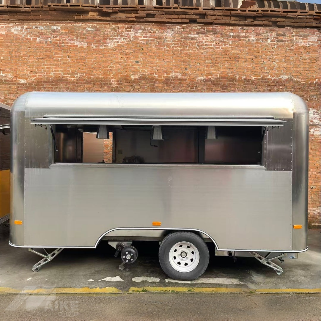 13ft Brushed Aluminum Rounded Food Trailer for Mobile Cafe with Dual Axle & Large Serving Window