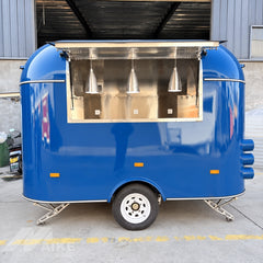 Blue Retro Food Trailer with Stainless Steel Interior for Coffee, Snacks and Desserts