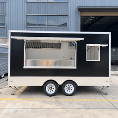 Black Double Axle Food Trailer with Multiple Serving Windows for Street Food and Catering