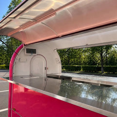 7.2ft Hot Pink Round Top Food Trailer for Desserts & Sweets with Single Axle & Large Serving Window