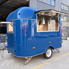 Blue Retro Food Trailer with Stainless Steel Interior for Coffee, Snacks and Desserts