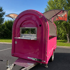 7.2ft Hot Pink Round Top Food Trailer for Desserts & Sweets with Single Axle & Large Serving Window