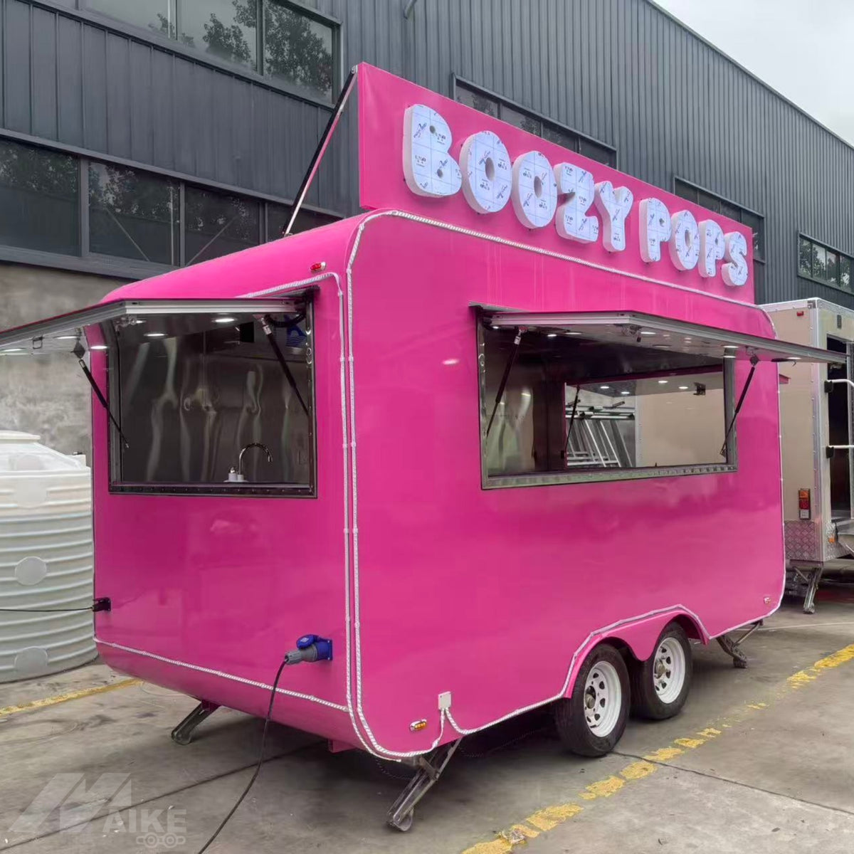 13ft Hot Pink Dual Axle Food Trailer with Custom 3D Roof Sign & LED Edge Lighting
