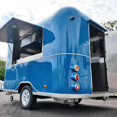 Blue Rounded Food Trailer with Dual Serving Windows for Coffee, Snacks and Street Food
