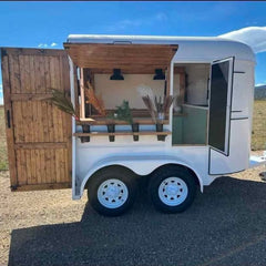 9.8ft White & Rustic Wood Vintage Horsebox Mobile Bar Trailer with Dual Axle & Pendant Lighting