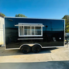 13ft Gloss Black Enclosed Food Trailer with Dual Axle & Front AC/Equipment Platform