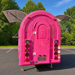 7.2ft Hot Pink Round Top Food Trailer for Desserts & Sweets with Single Axle & Large Serving Window