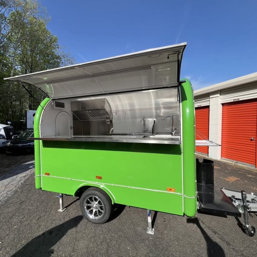 7.2ft Lime Green Round Top Food Trailer for Street Catering with Single Axle & Range Hood