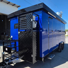 16.4ft Glossy Blue & Black Enclosed Food Trailer for Street Food with Dual Axle & Front Platform