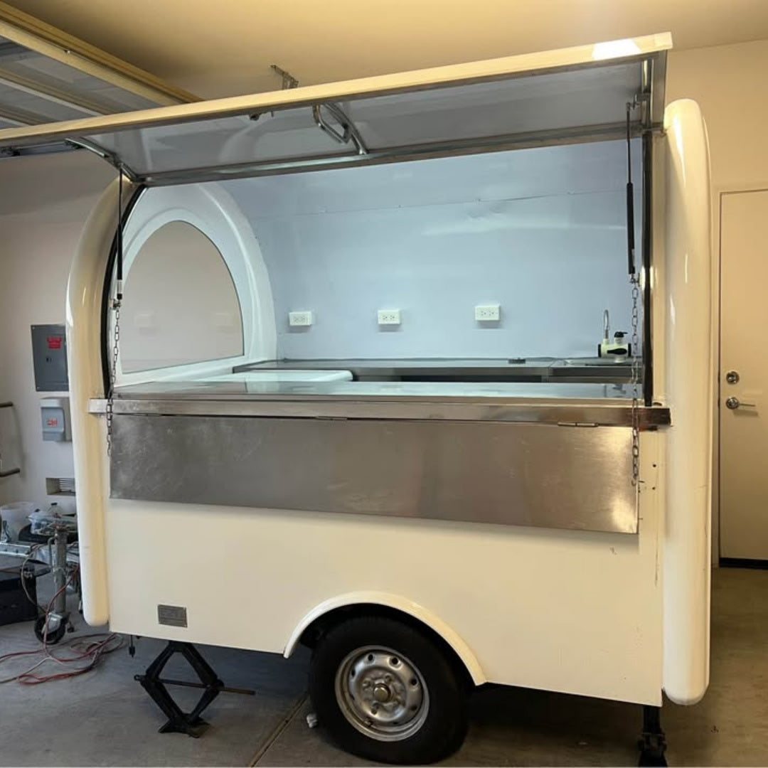 7.2ft White Mini Round Food Trailer with Single Axle & Stainless Steel Counters