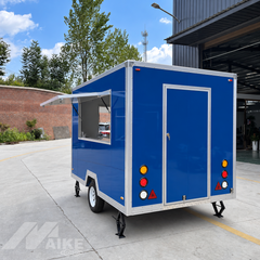 Blue Single Axle Food Trailer with Exhaust Hood and Serving Windows for Street Food and Catering