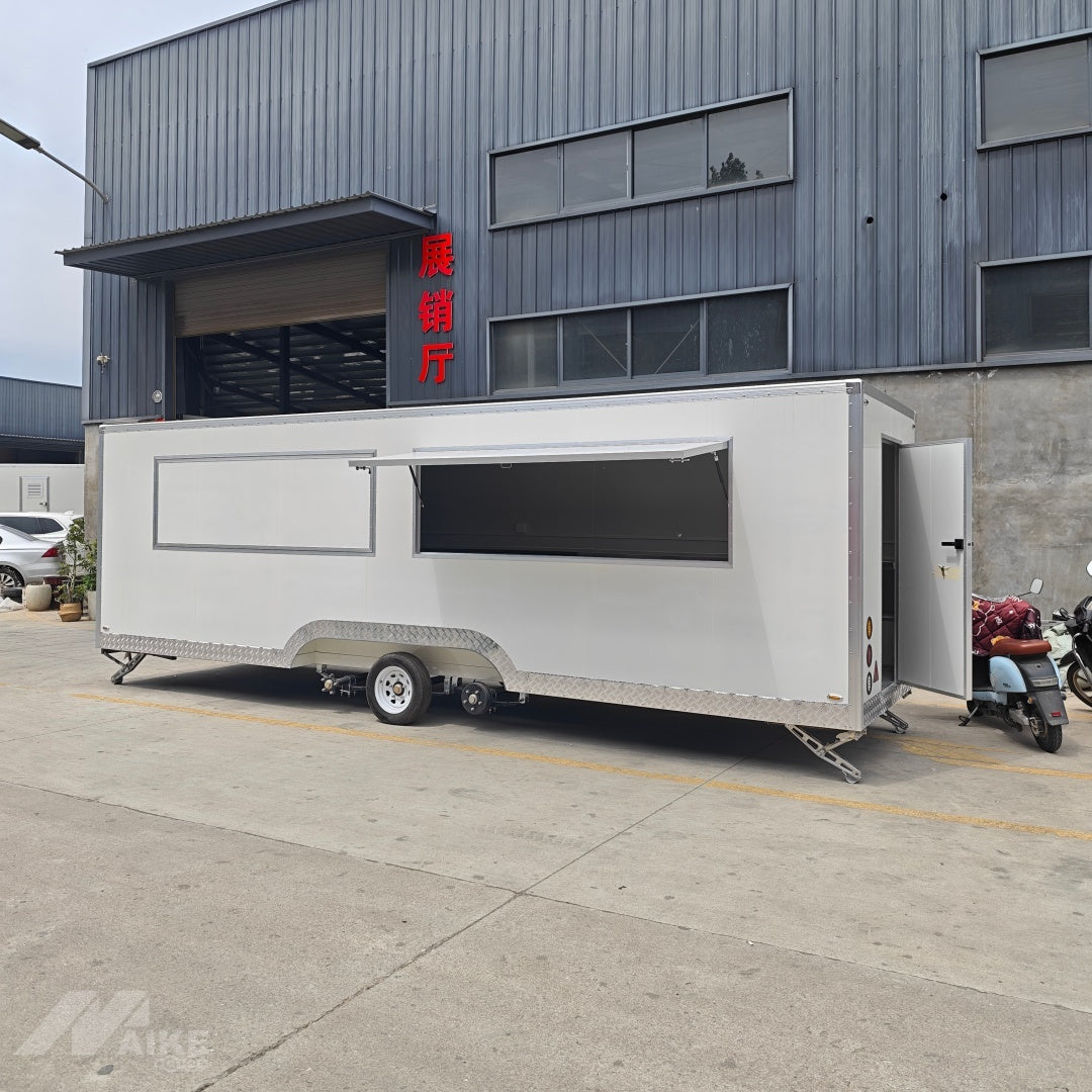 23ft Extra Long White Enclosed Food Trailer for Mobile Kitchen with Dual Axle & Diamond Plate Trim