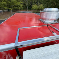13ft Bright Red Enclosed Food Trailer with Dual Axle, Serving Window & Diamond Plate Trim