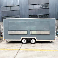 16ft Gloss Grey Dual Axle Enclosed Food Trailer with Double Serving Windows & Exhaust Hood