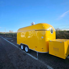 13.1ft Bright Yellow Retro Rounded Food Trailer for Street Food with Dual Axle & LED Starry Awning Lights