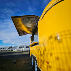 13.1ft Bright Yellow Retro Rounded Food Trailer for Street Food with Dual Axle & LED Starry Awning Lights