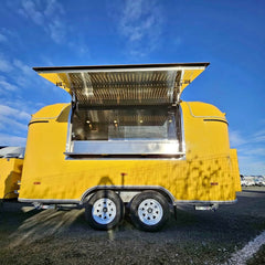 13.1ft Bright Yellow Retro Rounded Food Trailer for Street Food with Dual Axle & LED Starry Awning Lights