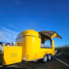13.1ft Bright Yellow Retro Rounded Food Trailer for Street Food with Dual Axle & LED Starry Awning Lights