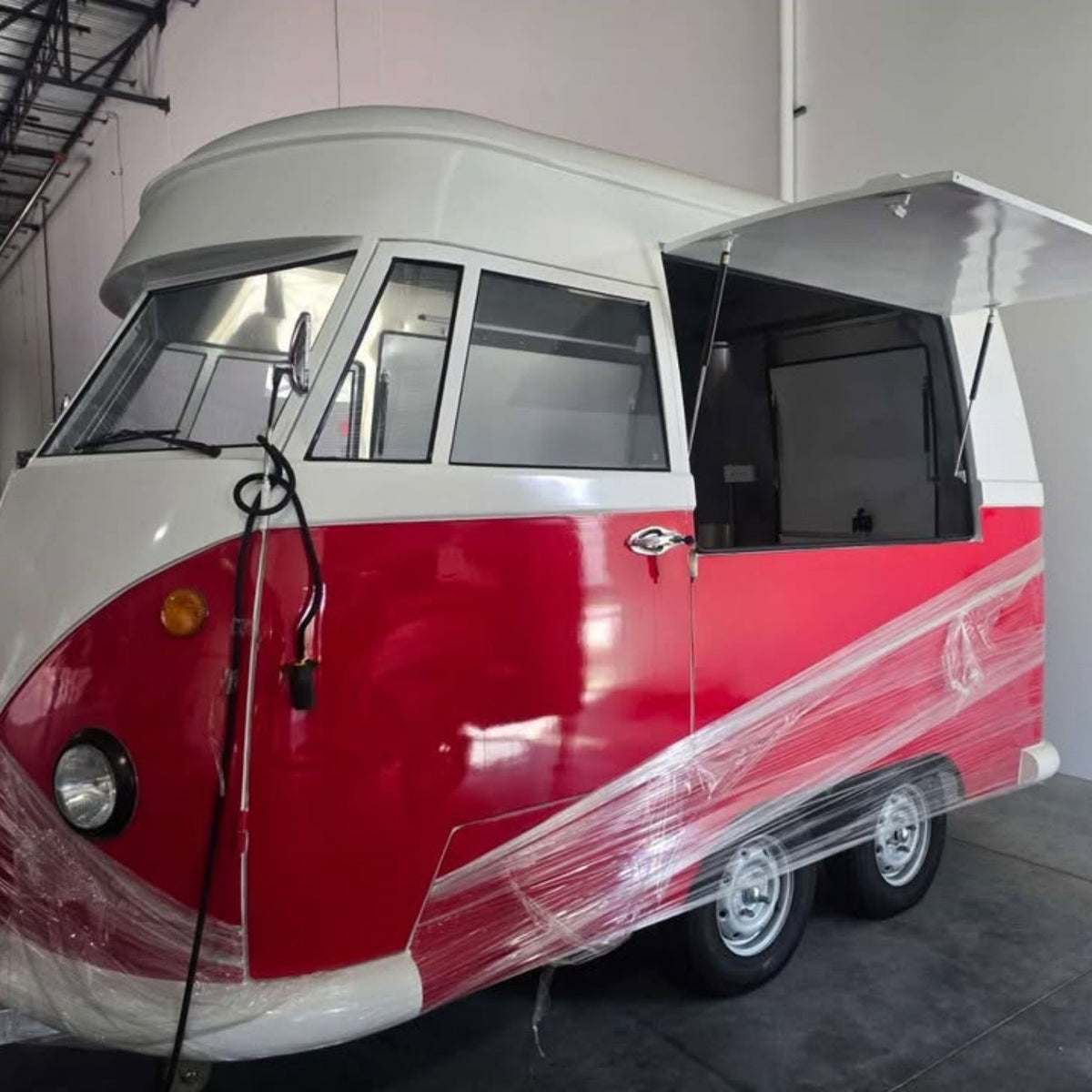 Red & White Vintage Food Trailer [5m] - Classic Combi Bus Style (Dual Axle)