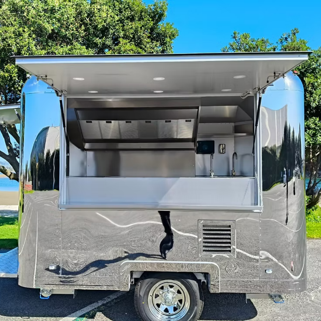 Polished Silver Concession Trailer [3m] - Retro Aero-Style Mobile Kitchen (Single Axle)