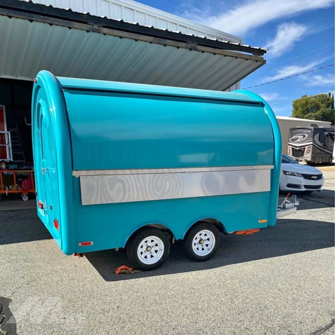 Aqua Teardrop Food Trailer with Panoramic Serving Window for Coffee, Snacks and Desserts