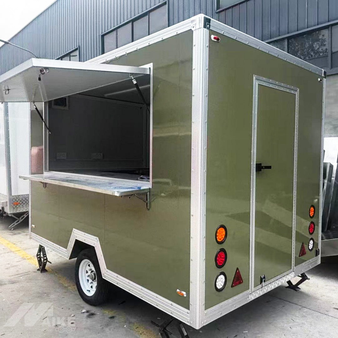 Olive Green Compact Food Trailer with Serving Window for Coffee, Snacks and Street Food