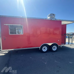 Red Food Trailer with Rear Porch and Serving Window for BBQ, Coffee and Outdoor Events