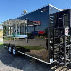 Black Concession Food Trailer | Large Mobile Kitchen Truck for BBQ, Pizza, Coffe