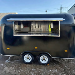 Vintage Black Food Trailer with Serving Window Mobile Kitchen for Coffee, BBQ and Street Food