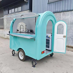 7.2ft Teal Round Top Food Trailer for Mobile Coffee & Bubble Tea with Built-in Sinks & Foldable Counter