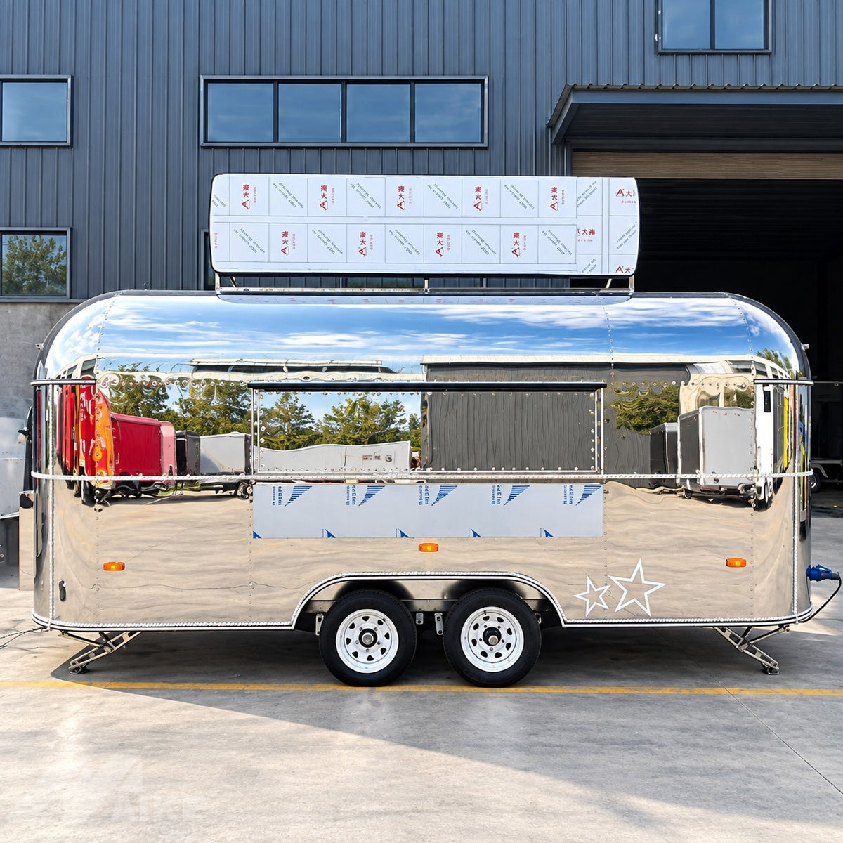 Silver Mirror Finish Food Trailer with Commercial Kitchen for BBQ, Burgers and Street Food