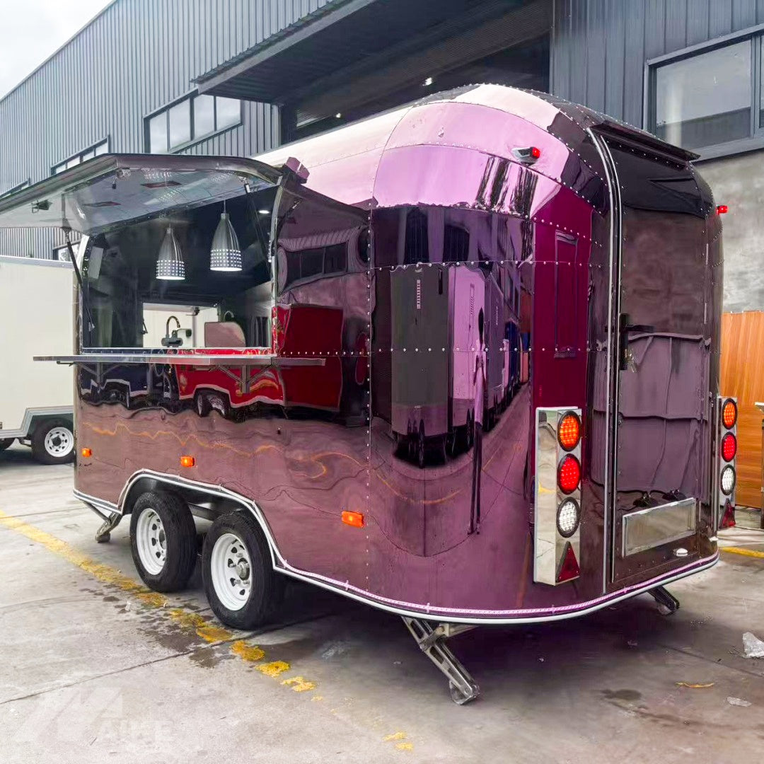 Purple Mirror Finish Food Trailer with Stainless Steel Kitchen for Coffee, BBQ and Street Food