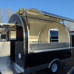 Mini Glossy Black Retro Trailer [2.2m] - Single Axle Mobile Kitchen with Roof Vents