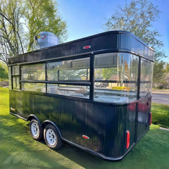 13.1ft Black Corrugated Food Trailer for Mobile Cafe with Dual Axle, Panoramic Glass Windows & Roof Exhaust Fan