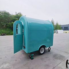 7.2ft Teal Round Top Food Trailer for Mobile Coffee & Bubble Tea with Built-in Sinks & Foldable Counter