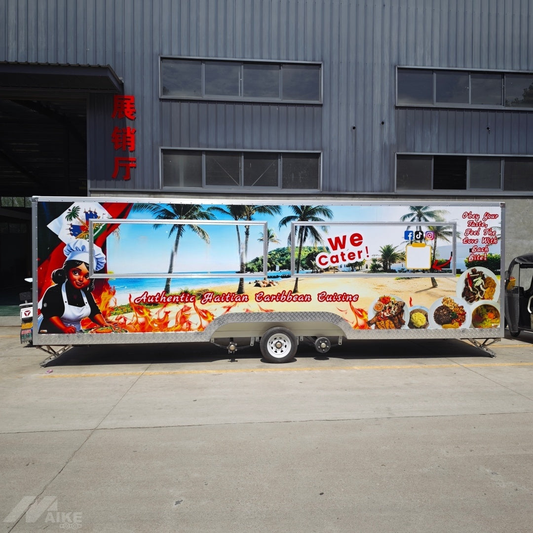 Large Mobile Kitchen Food Trailer with Dual Serving Windows for BBQ, Tacos, Coffee and Street Food Business